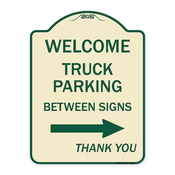 Reserved Parking Welcome Truck Parking Between Signs Thank You Alum Sign, 24" x 18", TG-1824-23010